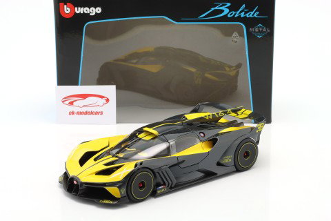 Bugatti Bolide W16.4 Année de construction 2020 jaune / carbone 1:18 Bburago