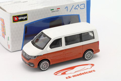 Volkswagen VW T6 Multivan Año de construcción 2020 Blanco / marrón metálico 1:43 Bburago