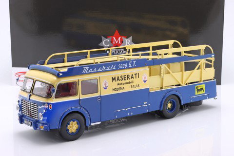 Fiat 642 RN2 Bartoletti Maserati Racertransportør 1957 blå / gul 1:18 CMR