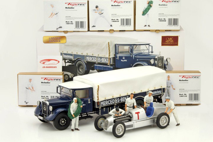 Set: 5x Figutec chiffres Mercedes LKW LO 2750 mit Mercedes W25 T-Car 1:18 CMC
