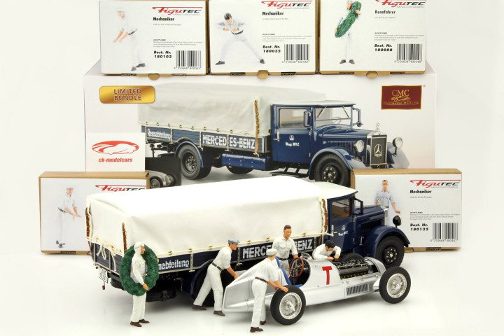 Set: 5x Figutec chiffres Mercedes LKW LO 2750 mit Mercedes W25 T-Car 1:18 CMC