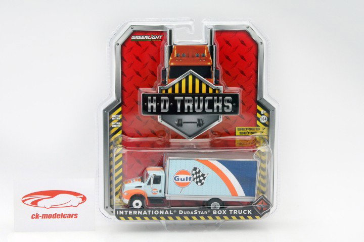 International DuraStar Box Truck Gulf blue / orange 1:64 Greenlight