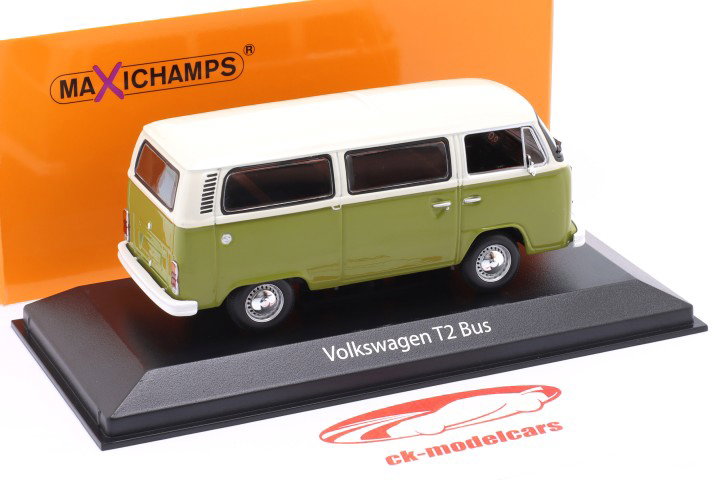 Volkswagen VW T2 Bus Byggeår 1972 grøn / hvid 1:43 Minichamps