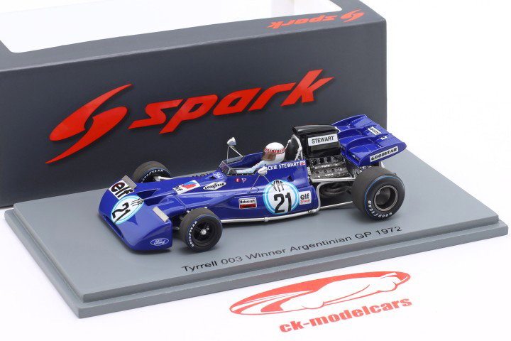 Jackie Stewart Tyrrell 003 #21 vinder Argentina GP formel 1 1972 1:43 Spark