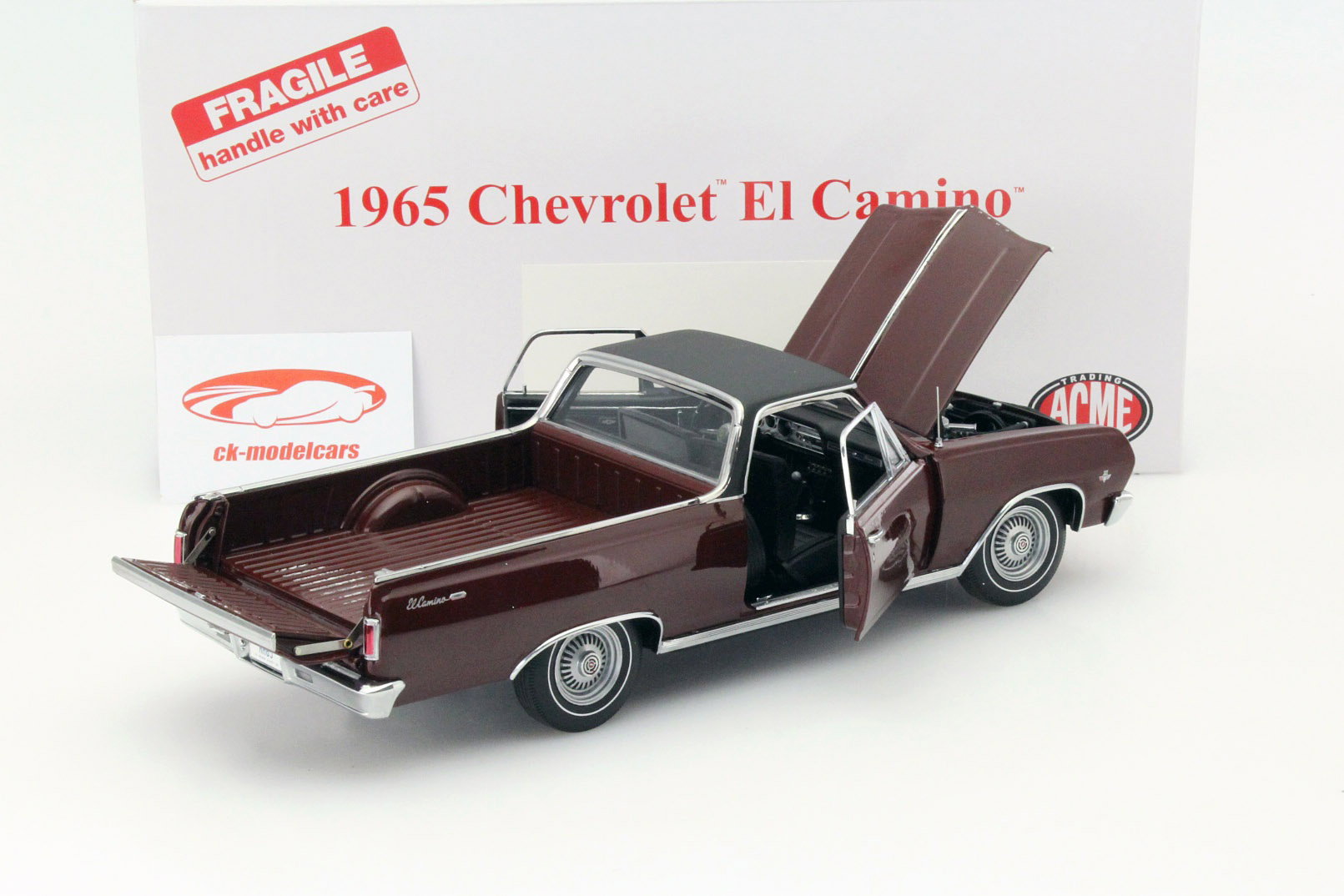 Chevrolet El Camino mit schwarzem Dach Baujahr 1965 rotbraun 1:18 GMP