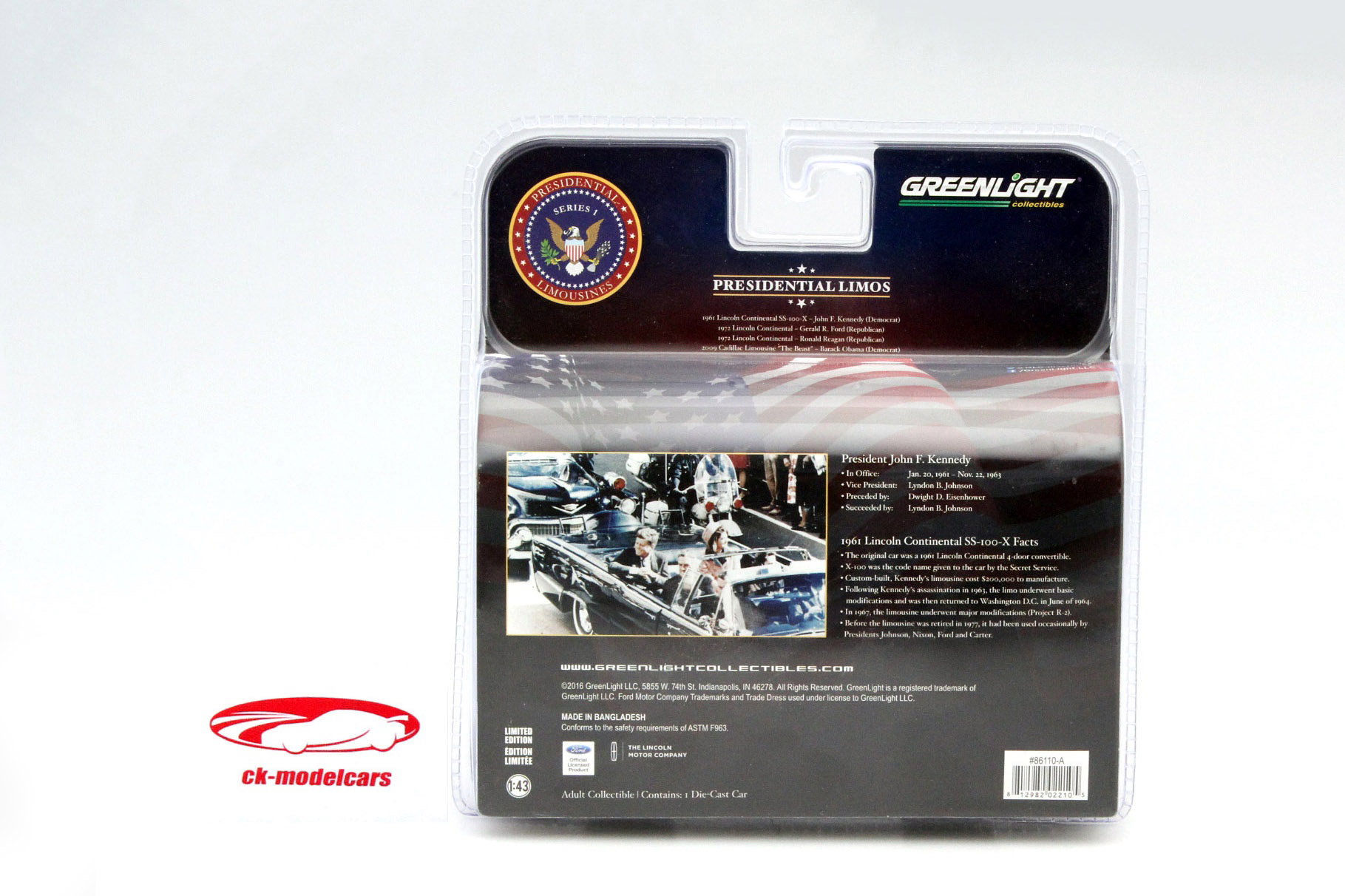 Lincoln Continental SS-100-X Year 1961 John F. Kennedy blue / green 1:43 Greenlight