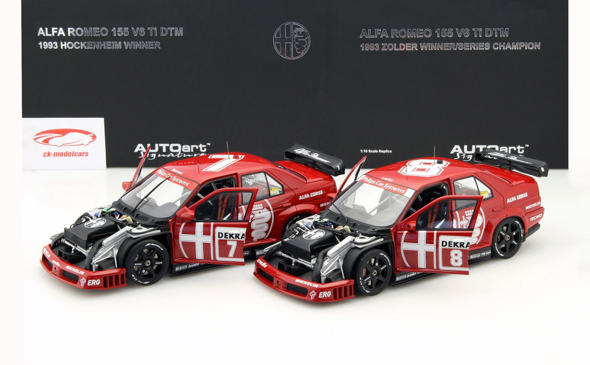 2 car set N. Larini #8 &  A Nannini #7 Alfa Romeo 155 V6 Ti DTM 1993 1:18 AUTOart