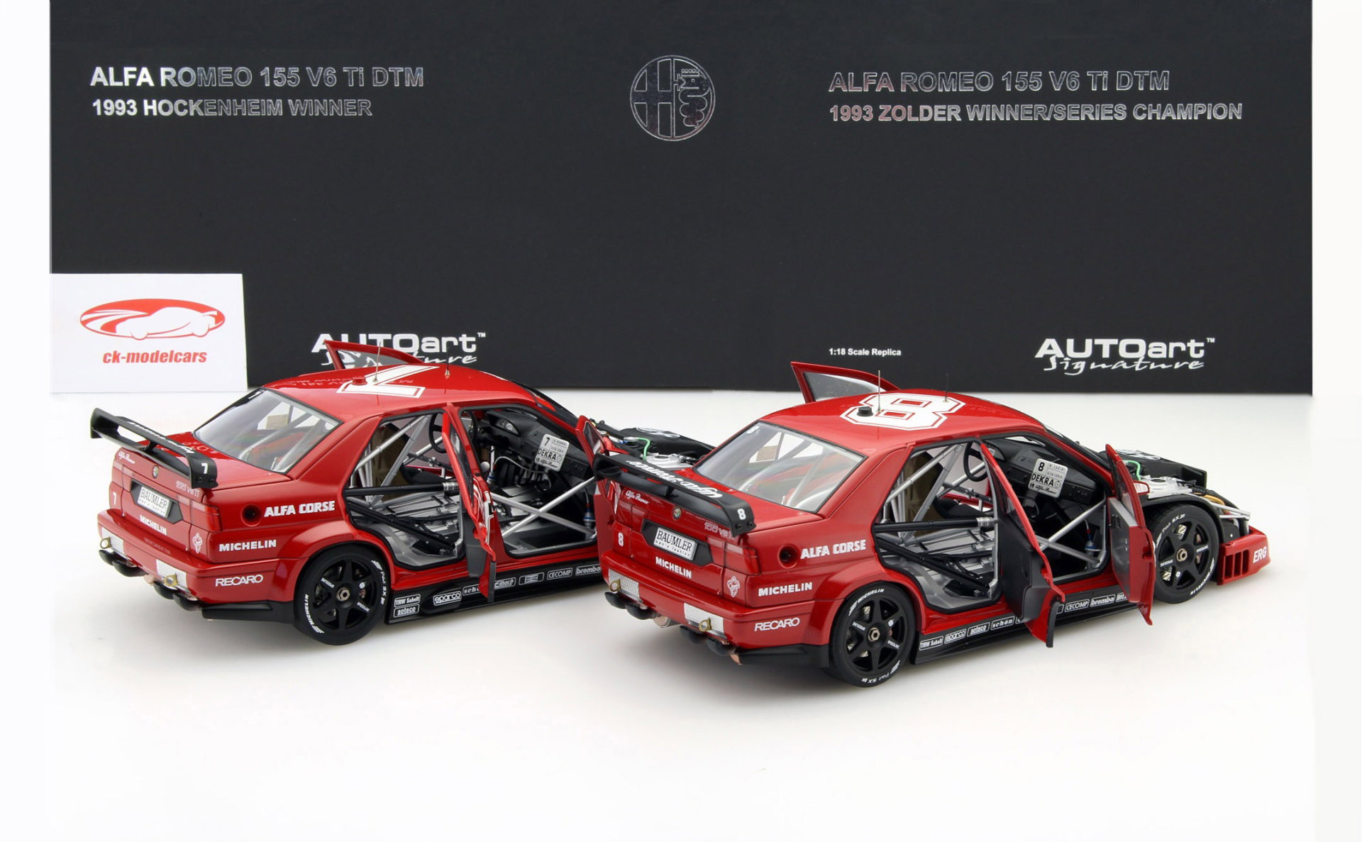 2 car set N. Larini #8 &  A Nannini #7 Alfa Romeo 155 V6 Ti DTM 1993 1:18 AUTOart