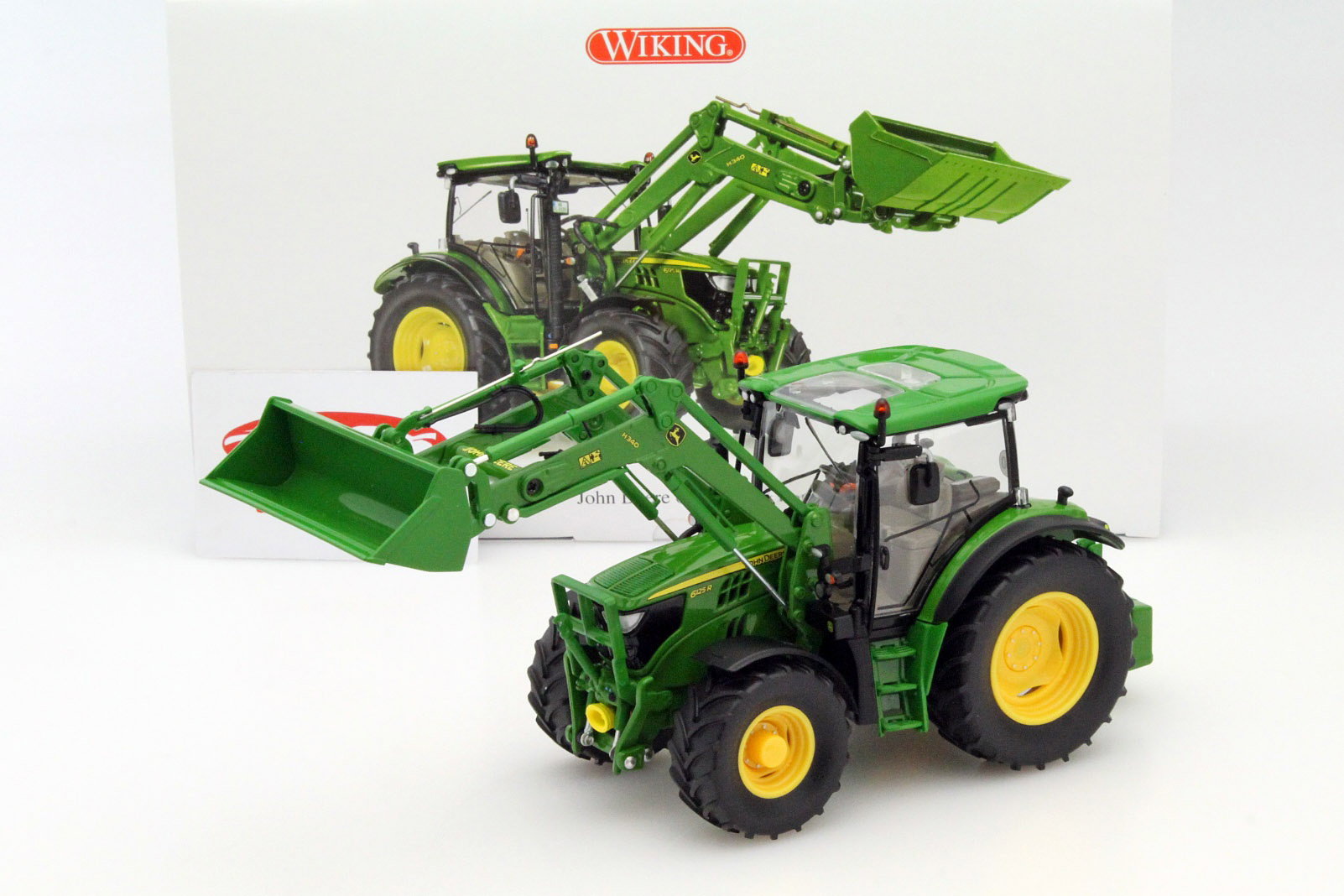 John Deere 6125R tractor with front loaders green 1:32 Wiking