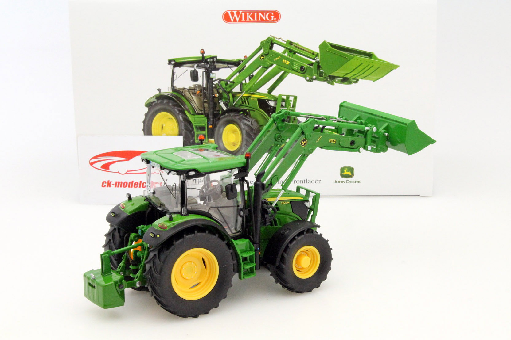 John Deere 6125R tractor with front loaders green 1:32 Wiking