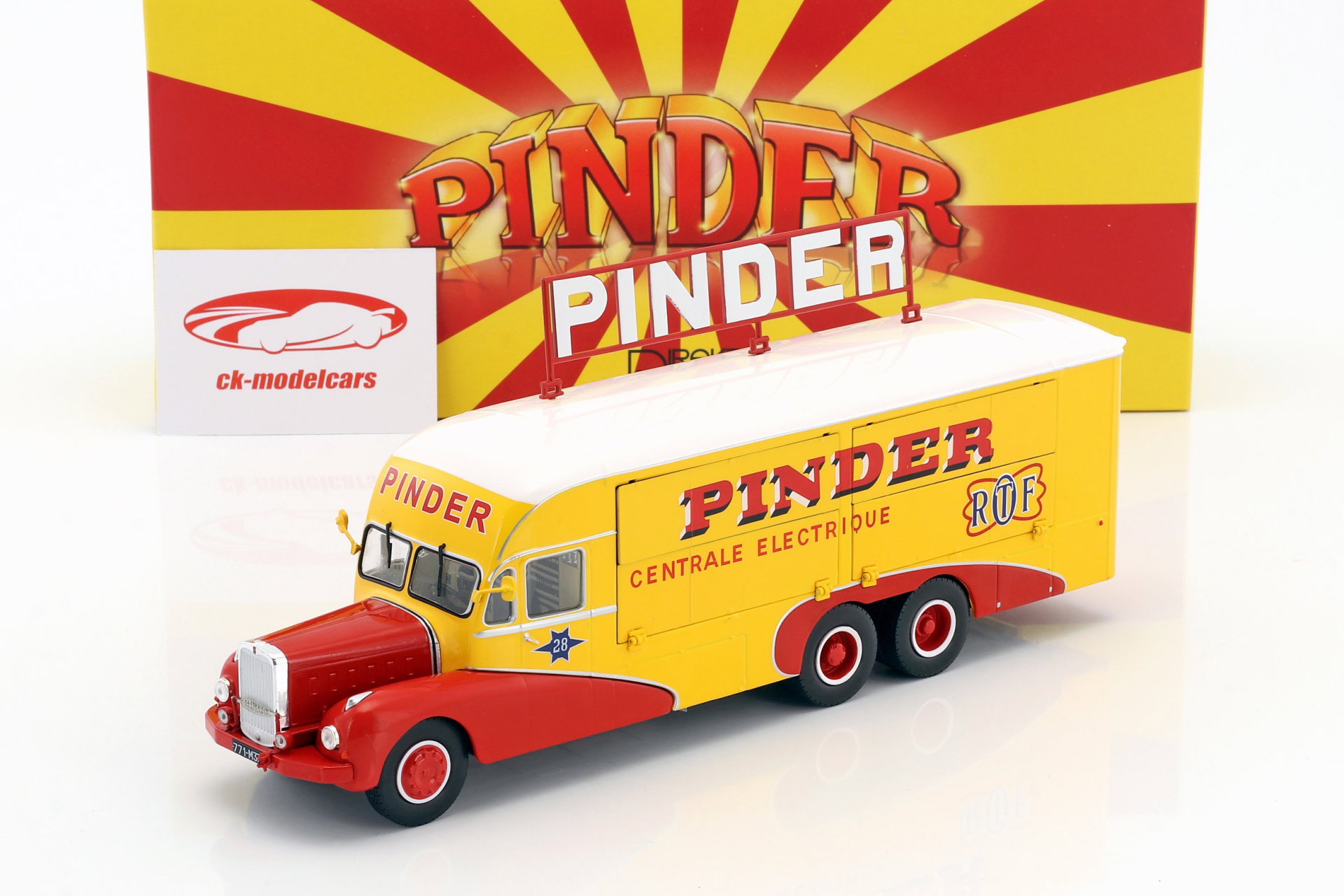 Bernard 28 Electrical Truck Pinder Zirkus Baujahr 1951 gelb / rot 1:43 Direkt Collections