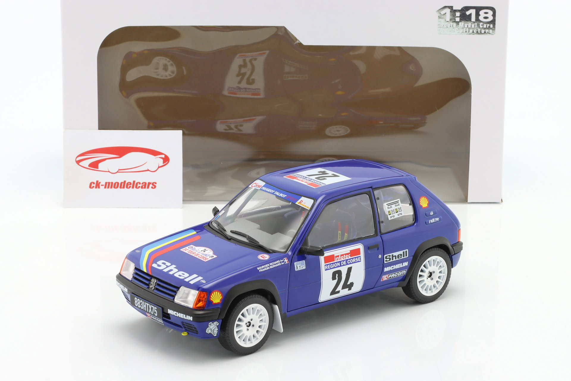 Peugeot 205 Rallye #24 Rallye Tour de Corse 1990 Bourcier, Frangin 1:18 Solido