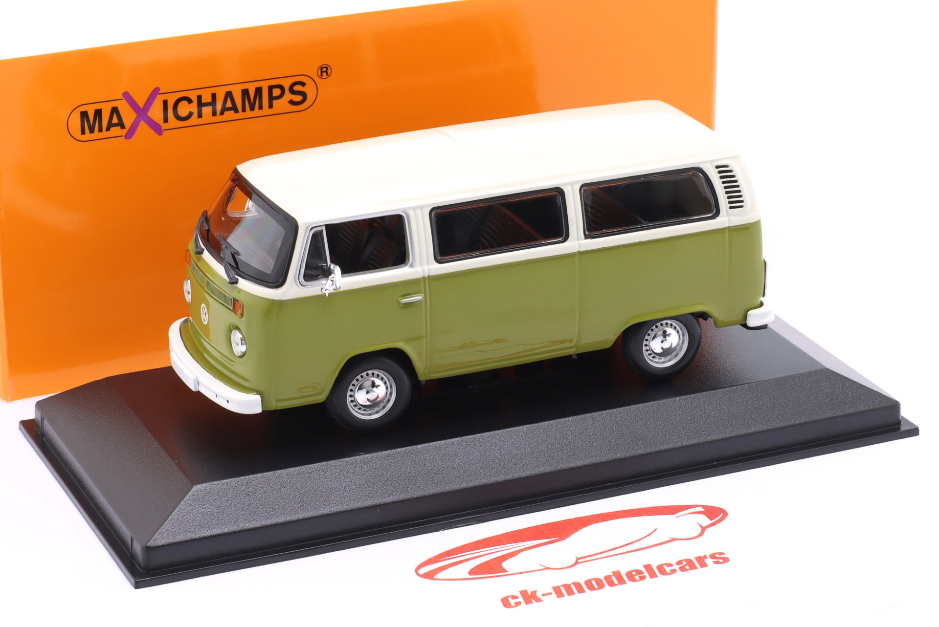 Volkswagen VW T2 Bus Byggeår 1972 grøn / hvid 1:43 Minichamps