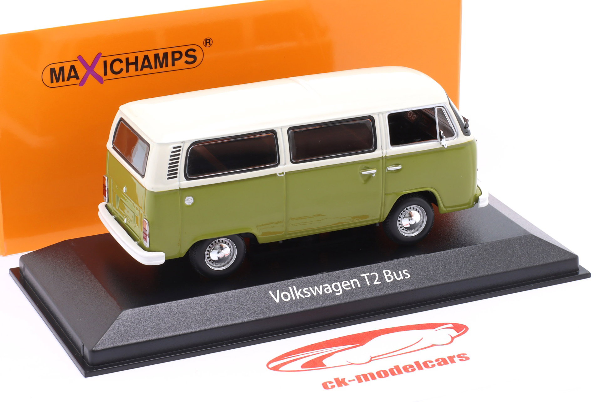 Volkswagen VW T2 Bus Byggeår 1972 grøn / hvid 1:43 Minichamps