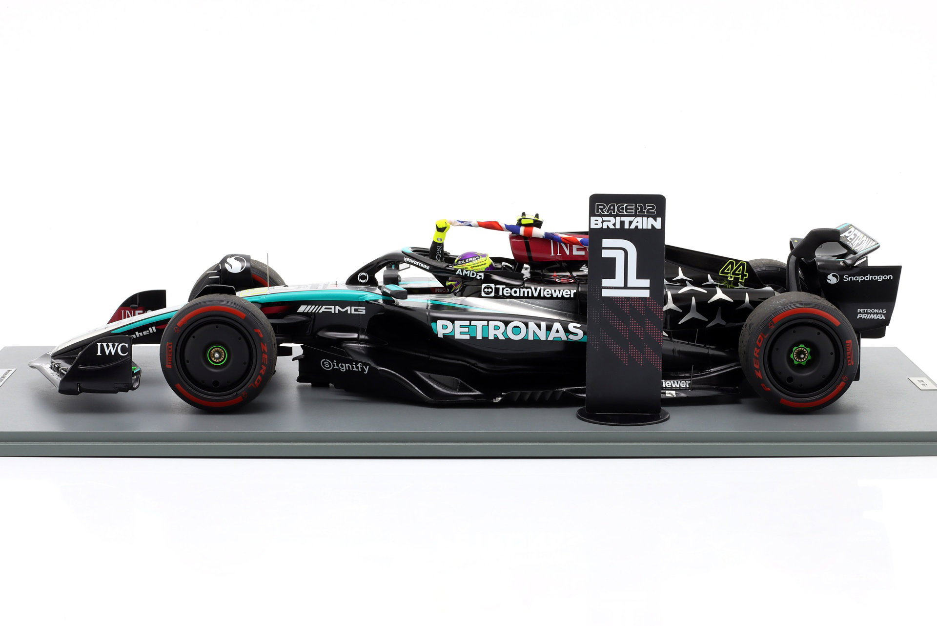 L. Hamilton Mercedes-AMG F1 W15 #44 ganhador Britânico GP fórmula 1 2024 1:12 Spark