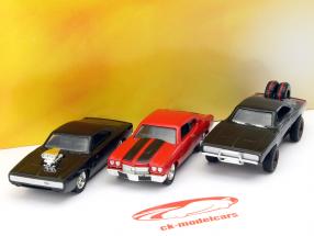 3 Car-Set Fast and Furious Dom's Dodge Charger R/T, R/T Offroad, Chevelle SS 1:55 Jada Toys