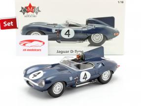 Impostato: Jaguar D-Type #4 Vincitore 24h LeMans 1956 Con Figura del conducente 1:18 CMR