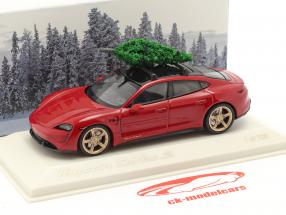 Porsche Taycan Turbo S carmin rouge Avec Sapin de Noël 1:43 Minichamps