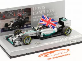 L. Hamilton Mercedes F1 W05 Hybrid #44 Weltmeister Abu Dhabi GP F1 2014 mit Flagge 1:43 Minichamps