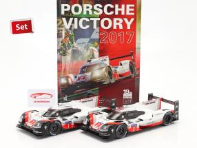 2-Car Set Con Libro: Porsche 919 Hybrid #1 #2 ganador 24h LeMans 2017 1:18 Ixo