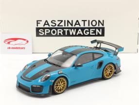 Porsche 911 (991 II) GT2 RS Weissach Package 2018 miami blu / d'oro cerchi 1:18 Minichamps