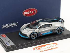 Bugatti Divo Ano de construção 2018 prata / carbono / azul 1:43 LookSmart