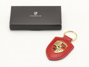 Leather keychain Porsche badge red