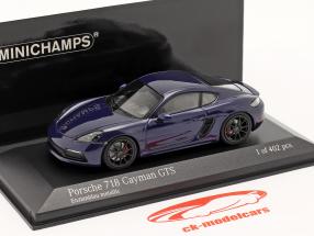 Porsche 718 (982) Cayman GTS Byggeår 2020 ensian blå metallisk 1:43 Minichamps