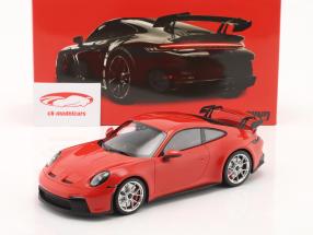 Porsche 911 (992) GT3 2021 vagter rød / sølv fælge 1:18 Minichamps