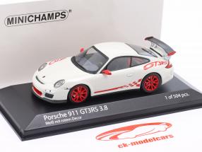 Porsche 911 (997.II) GT3 RS 3.8 建设年份 2009 白色的 和 红色的 装饰风格 1:43 Minichamps