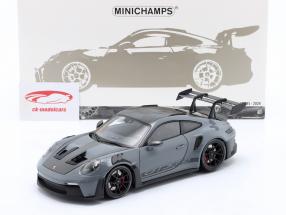 Porsche 911 (992) GT3 RS Weissach pakke 2024 Grå / sort fælge 1:18 Minichamps