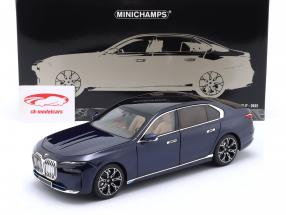 BMW i7 (G70) Año de construcción 2022 azul oscuro metálico 1:18 Minichamps