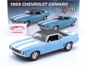 Chevrolet Camaro Z/28 vinyl top year 1969 light blue / white 1:18 GMP