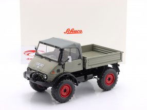 Unimog 406 と ソフトトップ グレー / 赤み リム 1:18 Schuco