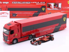 Iveco S-Way 570 fórmula 1 Transportador de corrida com Ferrari SF-24 #16 Leclerc 1:43 Bburago