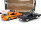 2-Car Set Dom's Dodge Charger R/T og Brian's Toyota Supra sort / appelsin 1:24 Jada Toys