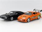 2-Car Set Dom's Dodge Charger R/T og Brian's Toyota Supra sort / appelsin 1:24 Jada Toys