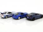 3 Car-Set Fast and Furious Brian's Nissan GT-R R35, Skyline GT-R R34 argent / bleu 1:55 Jada Toys