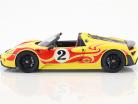 Porsche 918 Spyder Weissach Package anno di costruzione 2015 giallo con rosso strisce 1:18 Minichamps