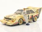 Set Walter Röhrl: Audi quattro S1 Dirty Version #1 ganador Pikes Peak 1987 con figura 1:18 CMR