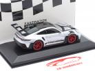 Porsche 911 (992) GT3 RS Weissach-Paket 2023 silber / rote Felgen 1:43 Minichamps