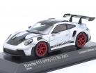 Porsche 911 (992) GT3 RS Weissach-Paket 2023 silber / rote Felgen 1:43 Minichamps