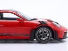 Porsche 911 (992) GT3 RS year 2023 red / silver rims 1:18 Minichamps