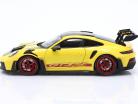 Porsche 911 (992) GT3 RS Forfait Weissach 2024 jaune / rouge jantes 1:18 Minichamps