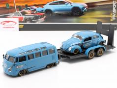 3-Car Set Volkswagen VW Samba Bus with Trailer and VW Beetle 1:24 Maisto