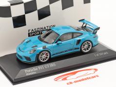 Porsche 911 (991 II) GT3 RS 2018 bleu de Miami / argent jantes 1:43 Minichamps