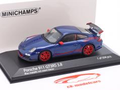 Porsche 911 (997.II) GT3 RS 3.8 Bouwjaar 2009 blauw metalen / rood 1:43 Minichamps