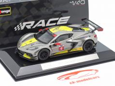 Chevrolet Corvette C8.R #4 Presentation Car 2020 Zilver grijs / geel 1:43 Bburago