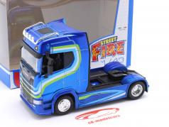Scania S730 Highline Cab SZM bleu métallique avec décor 1:43 Bburago