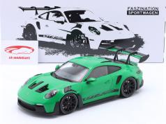 Porsche 911 (992) GT3 RS Anno di costruzione 2023 verde / nero cerchi 1:18 Minichamps
